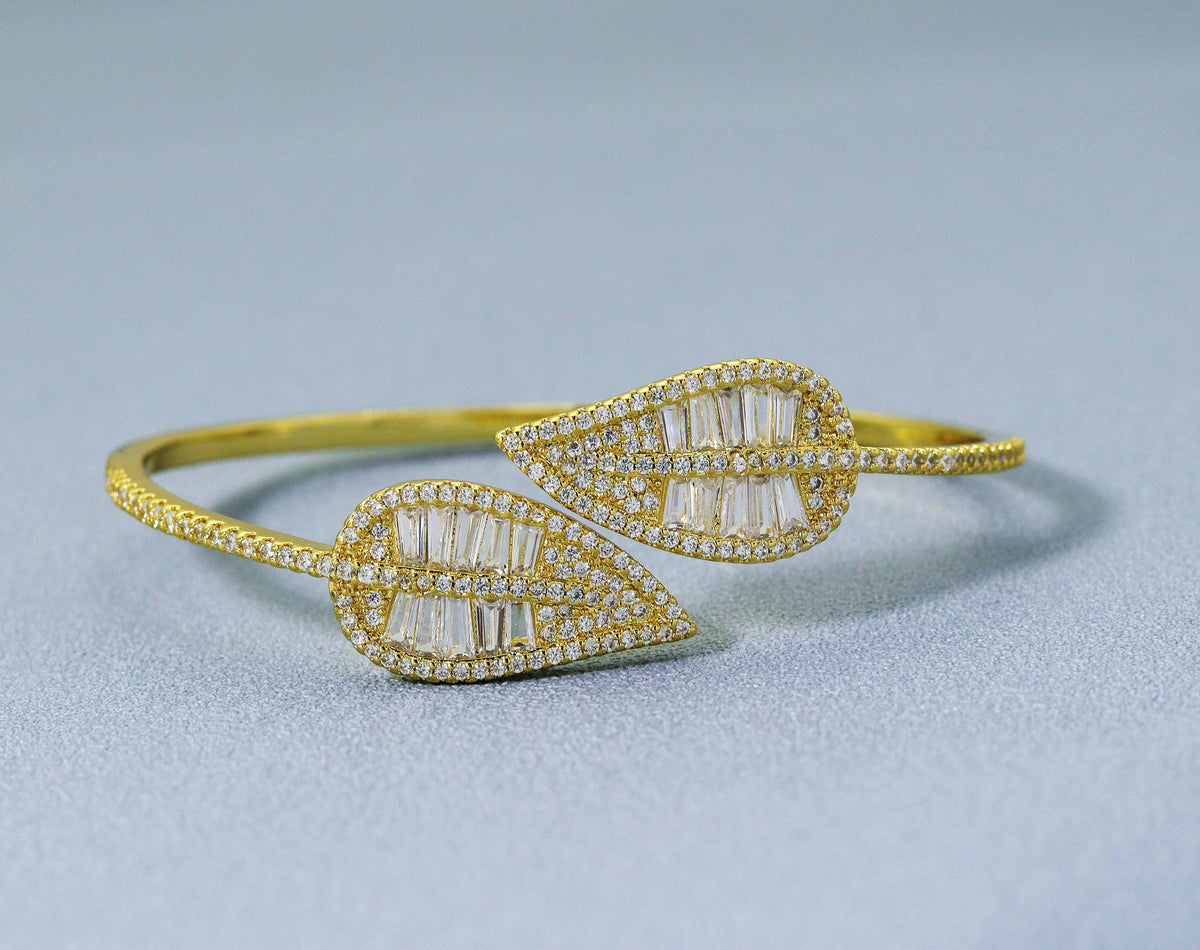 CZ Leaf Bangle Bracelet, Sku#LD279
