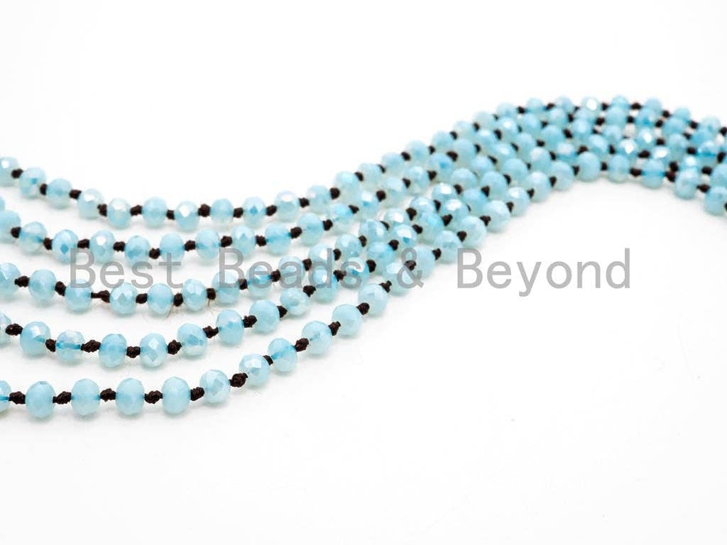 60/36 EXTRA Long Hand Knotted Mint Color Crystal Necklace, Double Wrap Necklace, Mint 2x4mm/5x8mm Rondelle Faceted Crystal Beads,SKU#D24
