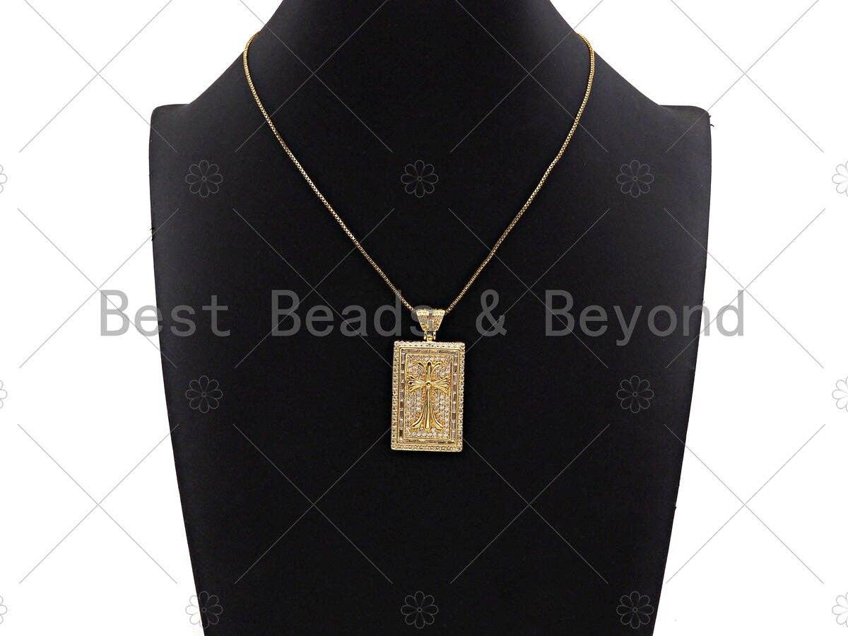 CZ Micro Pave Virgin Mary Cross Anchor On Rectangle Charm/Pendant,Rectangle Pave Pendant, 24x47mm,Sku#LD20