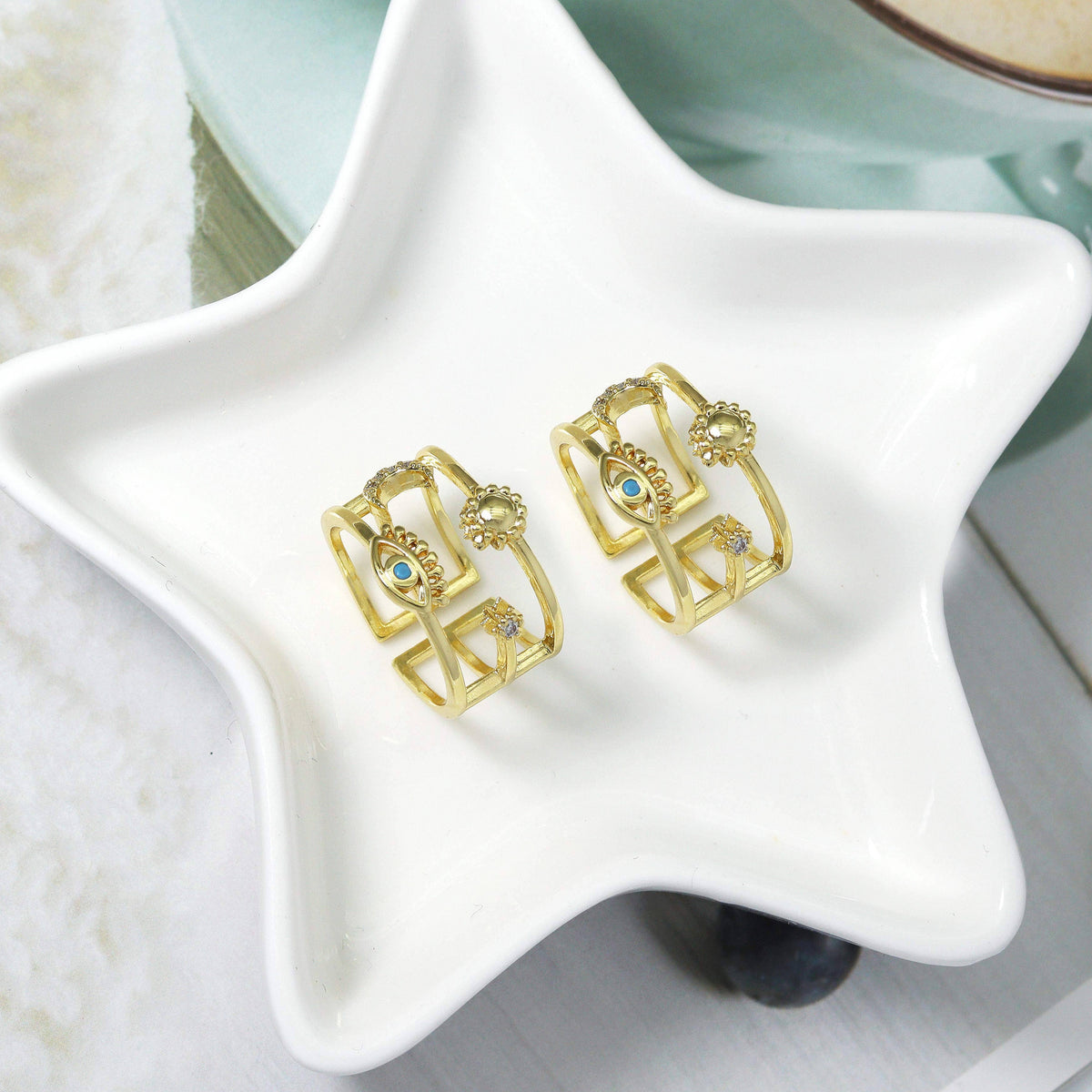 Sun Moon Star Evil Eye Ring, Sku#LD336