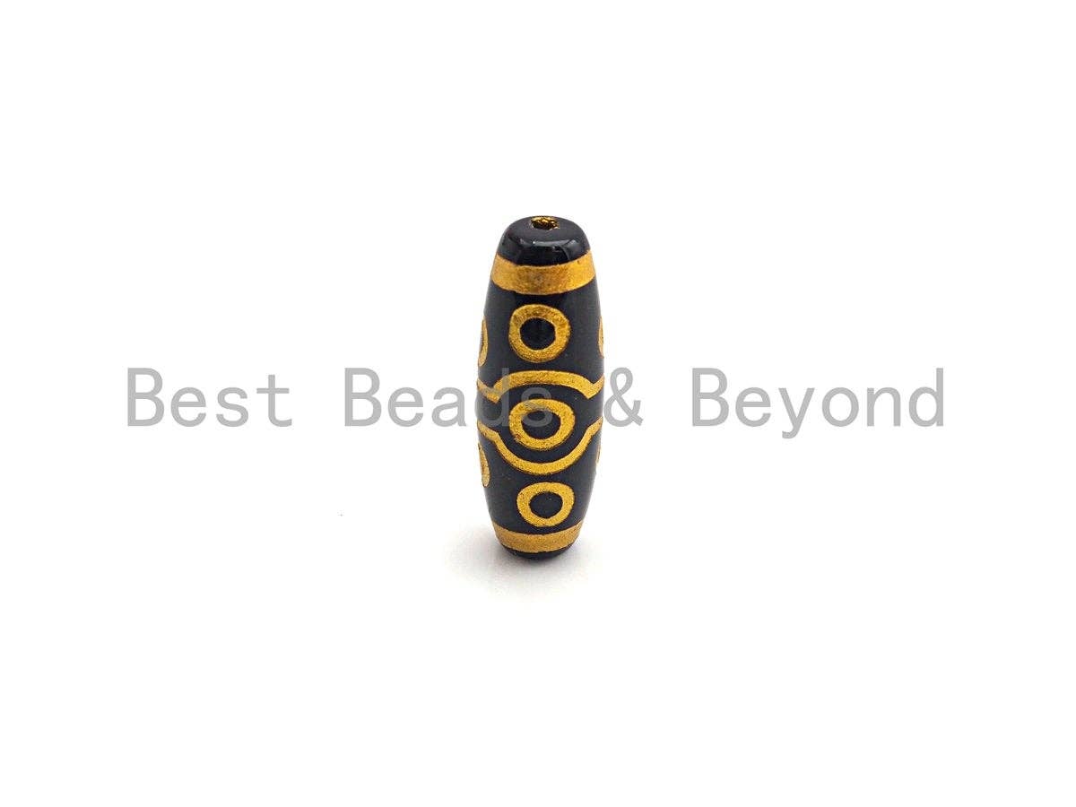 Natural Tibetan Agate Long Oval Shape Beads, Black Gold Dzi beads, Barrel Agate Beads, 10x30mm, sku#U583