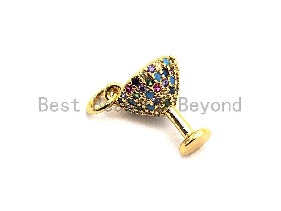 CZ Colorful Micro Pave Goblet Pendant, Trophy Shaped Pave Pendant, Gold plated, 10x12mm, Sku#F828
