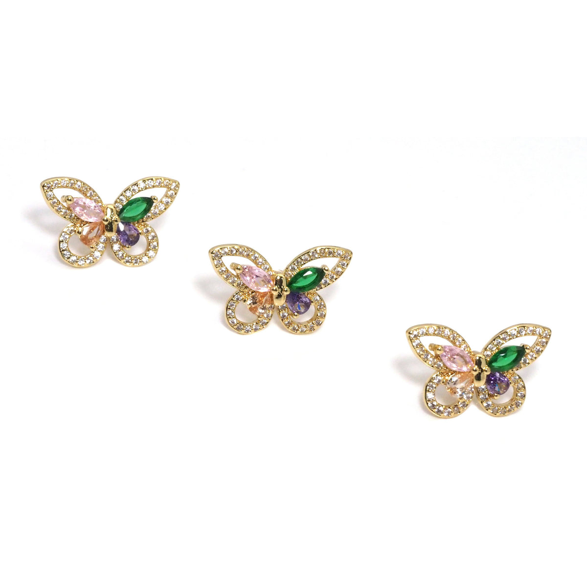 Colorful CZ Butterfly Stud Earrings, Sku#LD389