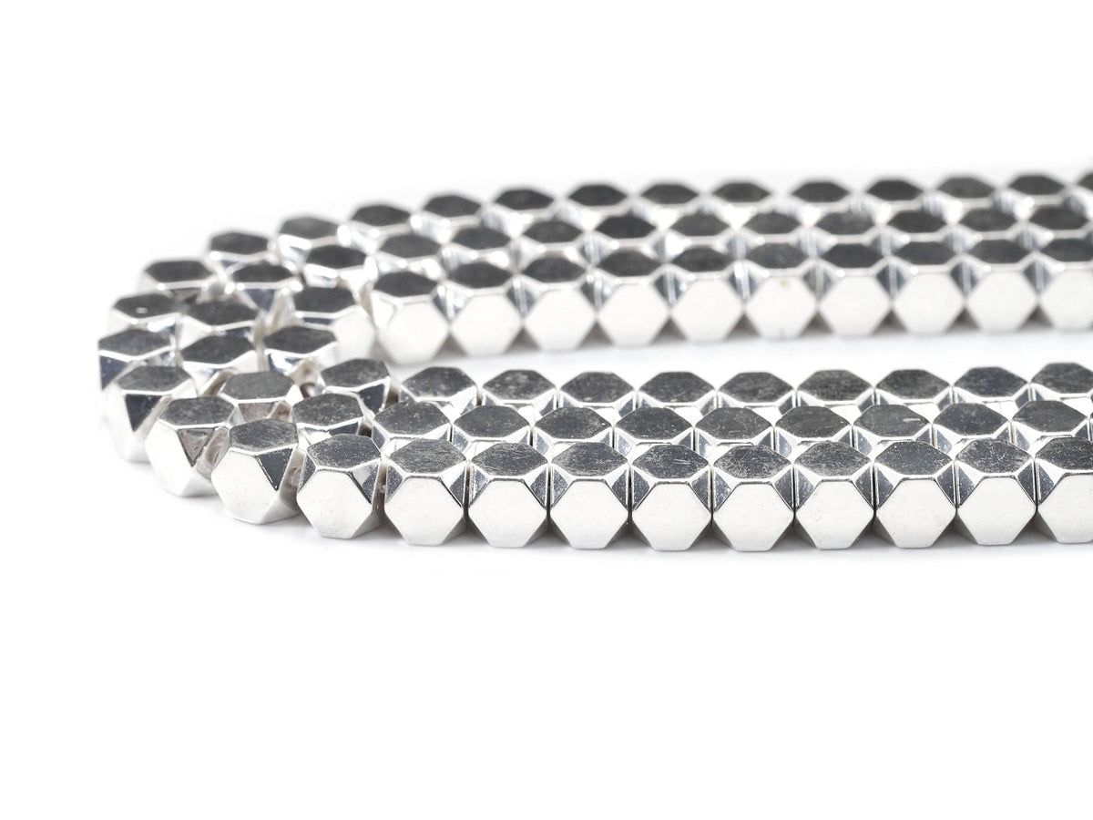 Bright Silver Hematite Cube beads, 4mm/6mm, sku#S148