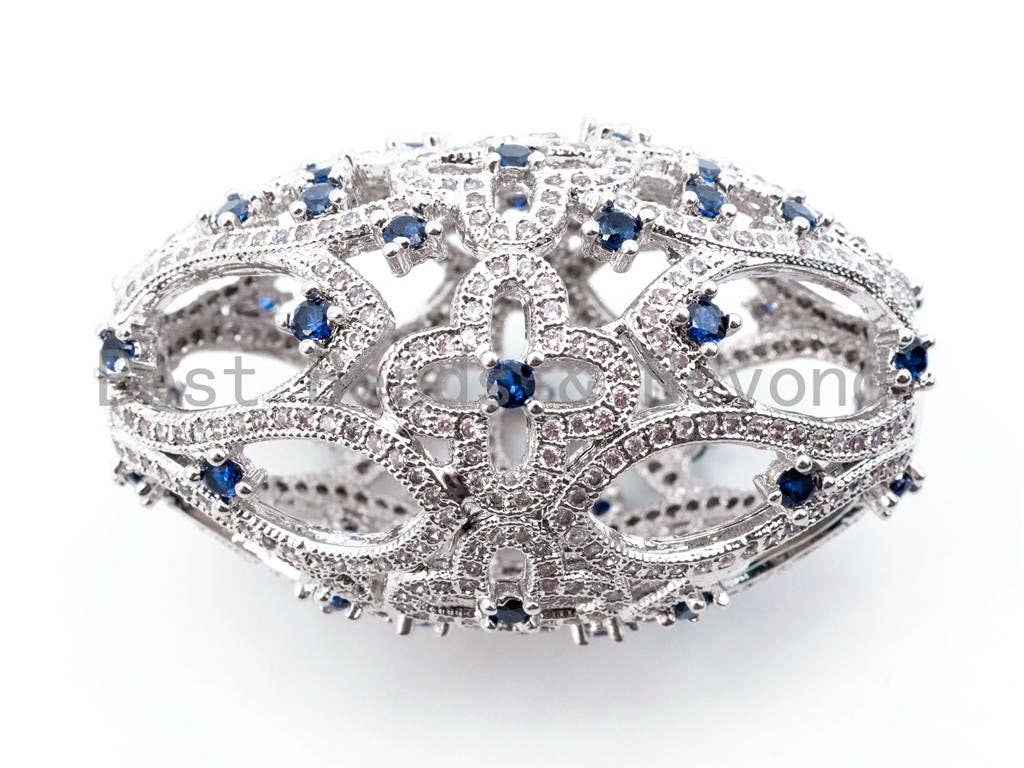 CZ Micro Pave Oval Pendant with Cobalt Gemstone, 40x24mm,SKU#L224