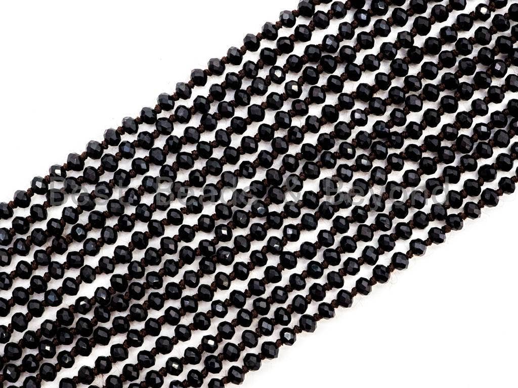 60 Long Hand Knotted Black Color Crystal Necklace, Sku#D17