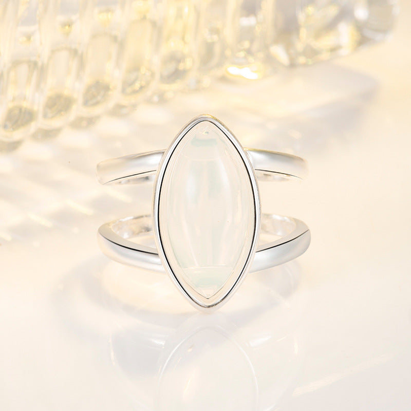 925 Silver-Plated Imitation White Agate Ring, Womens, European And American Style