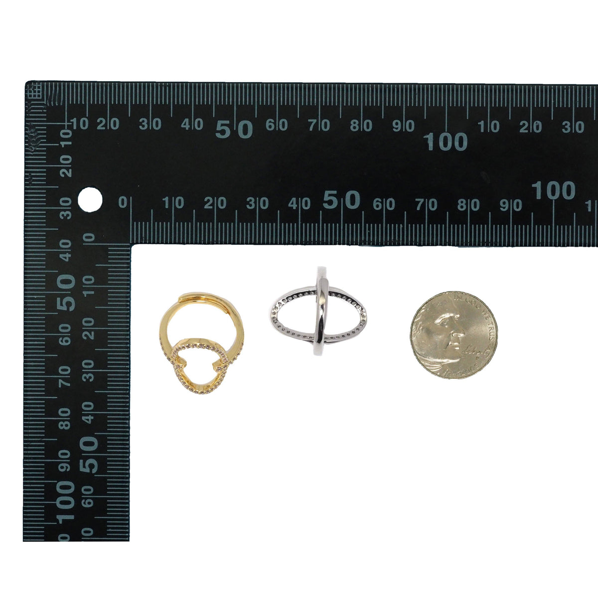Gold Silver Clear CZ Frame Oval Adjustable Ring, Sku#B349