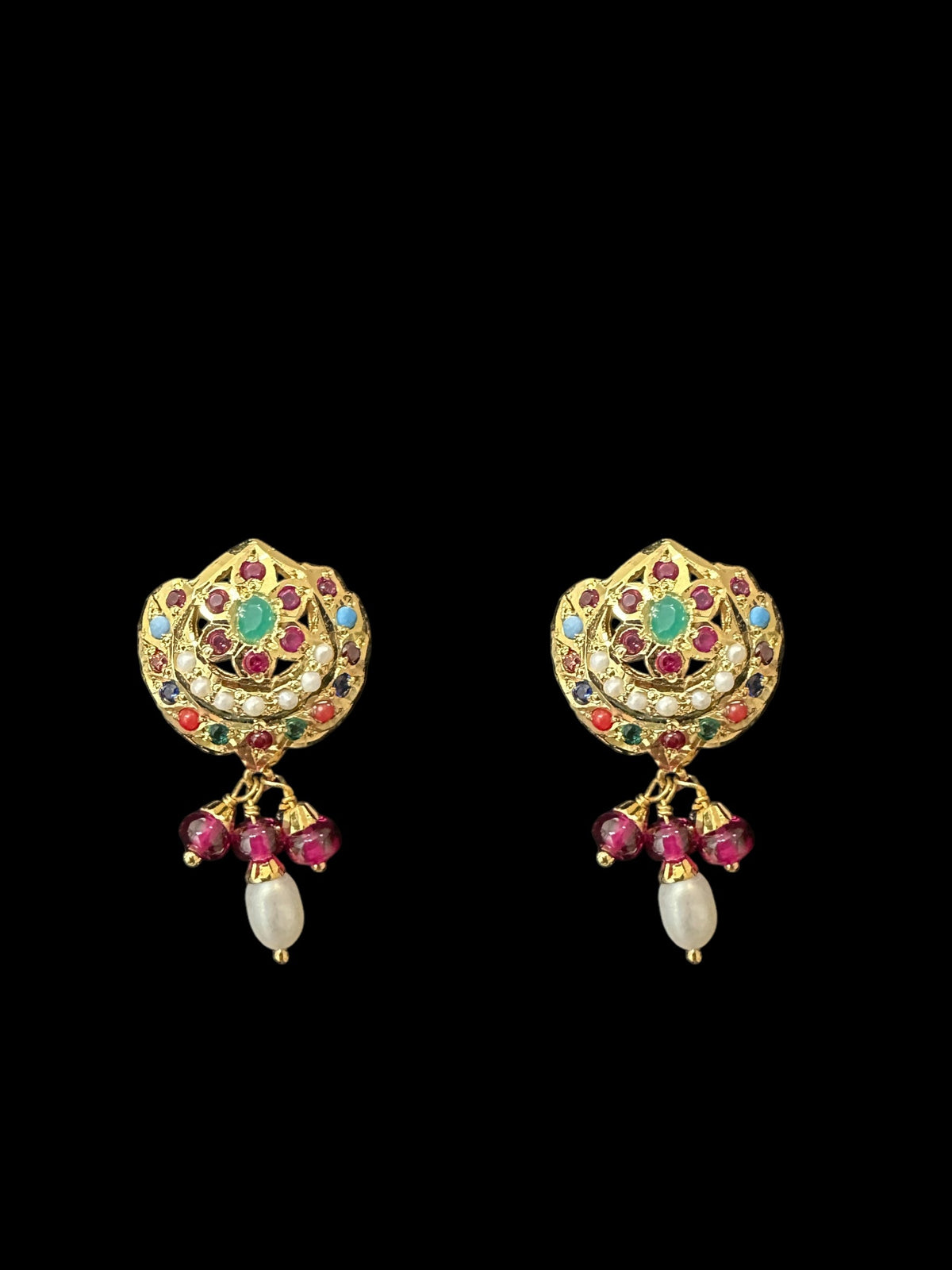 Gold plated pendant set in silver - Navratan ( READY TO SHIP )