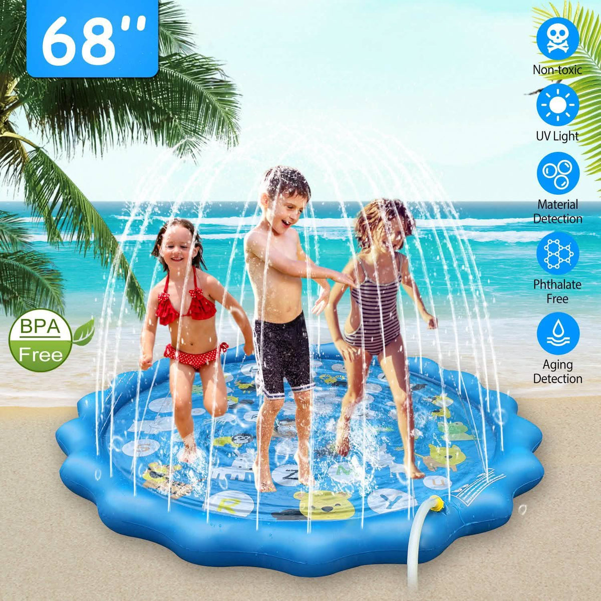 68" Inflatable Blow Up Pool Sprinkler Splash Pad For Kids