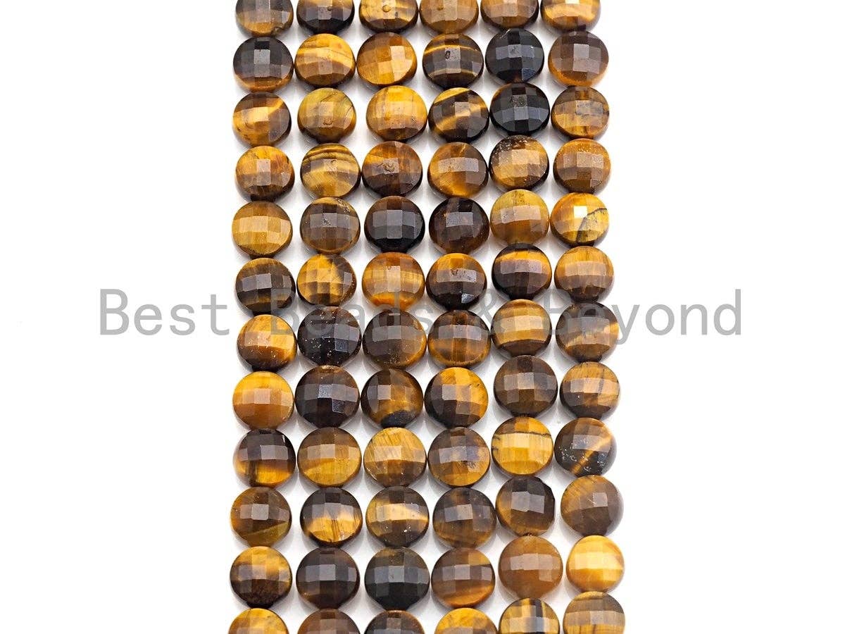 High Quality Natural Yellow Tiger Eye Checkerboard Coin Shape beads, 6mm/8mm/10mm Turtle Shell Cut Tiger Eye, 16" Full strand, Sku#U695