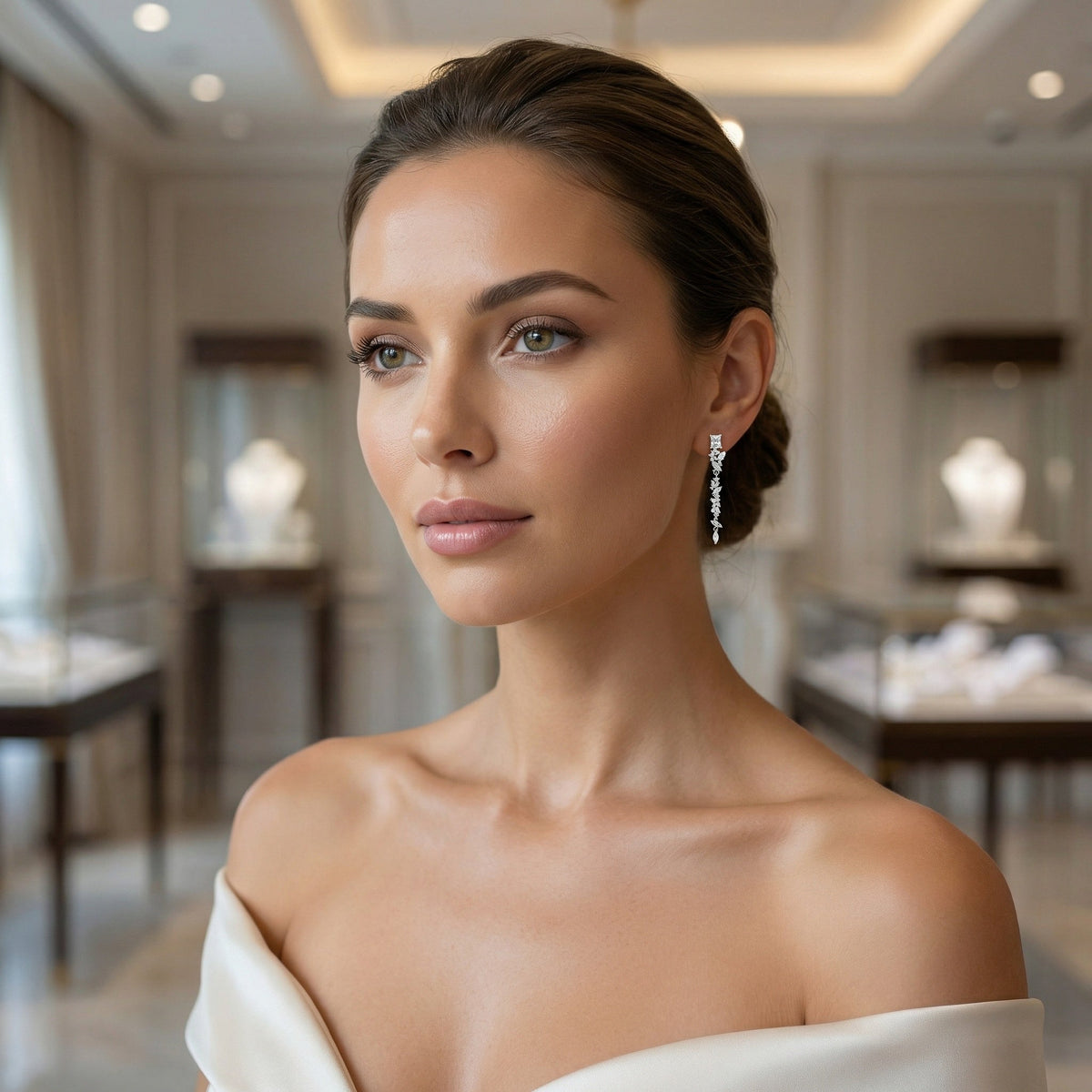 925 Sterling Silver Elegant Silver Crystal Dangle Earrings with Marquise and Radiant Cut Stones for Bridal Wear