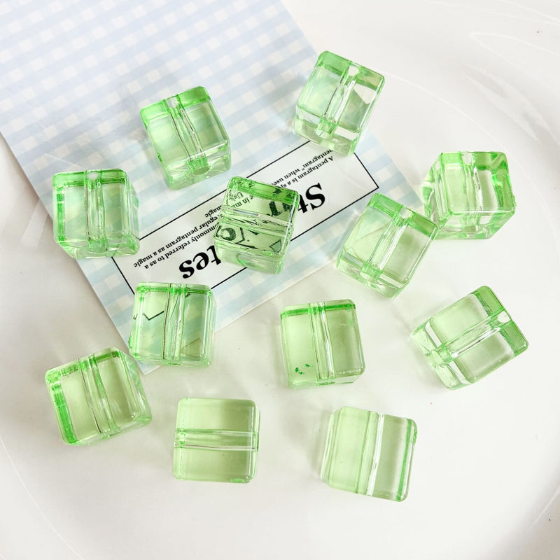Flat Clear Acrylic Cube Beads, Framed Jelly Square Charms With Vertical Hole For DIY Jewelry Making, Bracelets, Necklaces & Keychains, Mixed Candy Colors