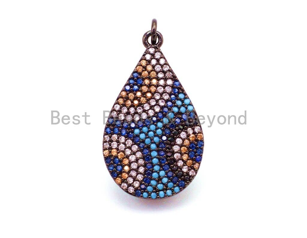 CZ Micro Pave Mixed Color Teardrop Evil Eyes Pendant,Cubic Zirconia Pendant,17x32mm, Sku#F14