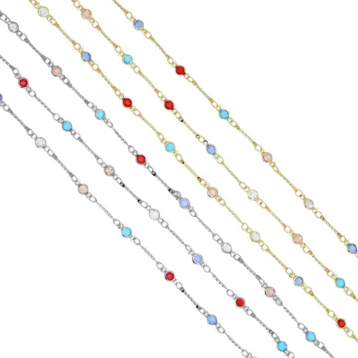 Colorful/Clear CZ Brass Wire Wrapped Gold Plated Chain by Yard- Link Findings, SKU#HX09