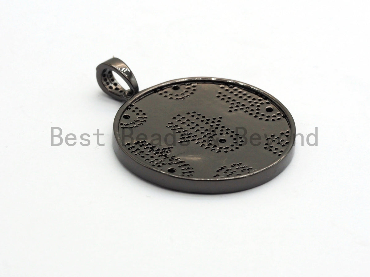 LARGE Enamel Colorful Round With Hamsa Hand Pendant,CZ Micro Pave Oil Drop Round pendant,Enamel pendant,Enamel Jewelry,34x38mm,sku#F592