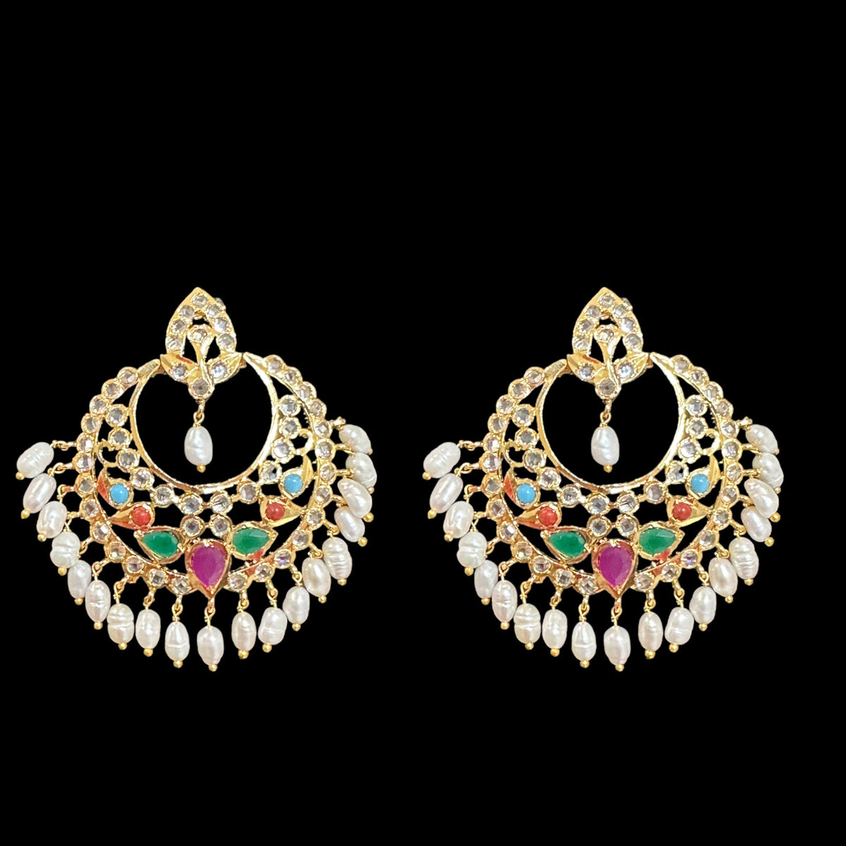 C295 MAHIRA v set in fresh water pearls- Navratan  (READY TO SHIP)