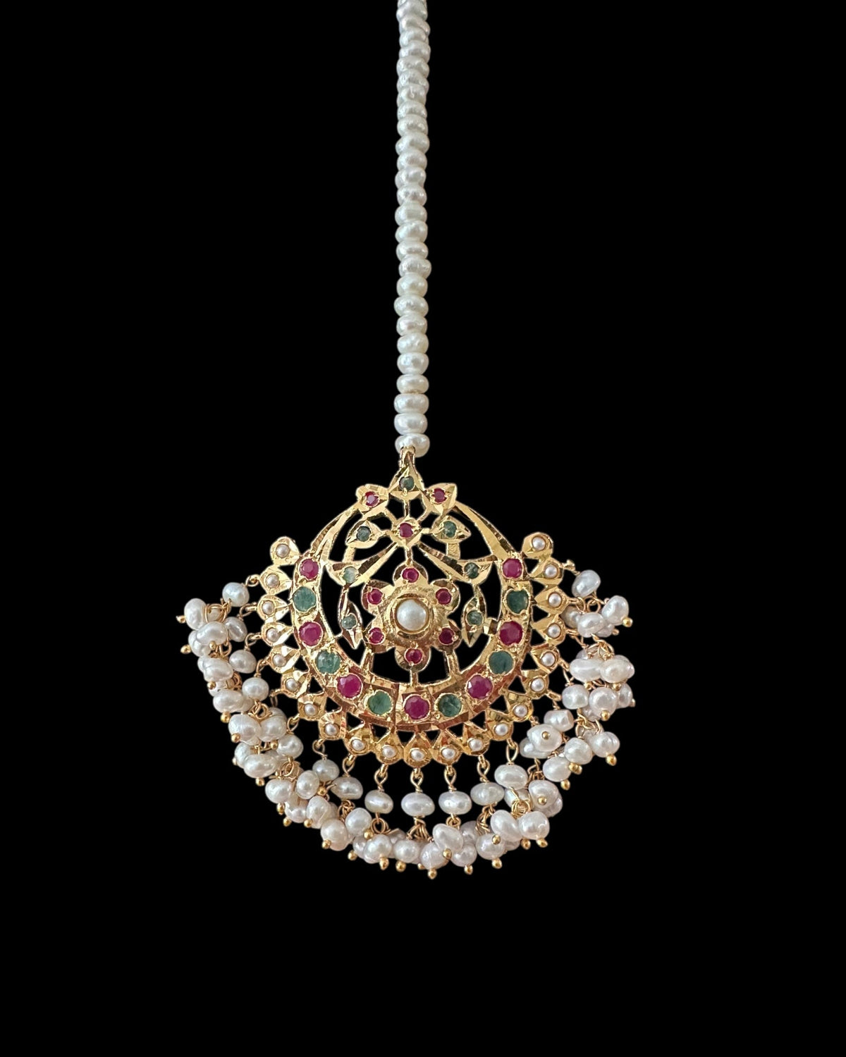 Viya bridal set in natural pearls , rubies and emeralds ( READY TO SHIP)