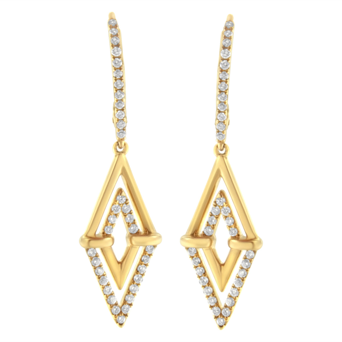 14K Yellow Gold 3/8 Cttw Double Triangle Drop and Dangle Diamond Earrings (G-H Color, SI1-SI2 Clarity)