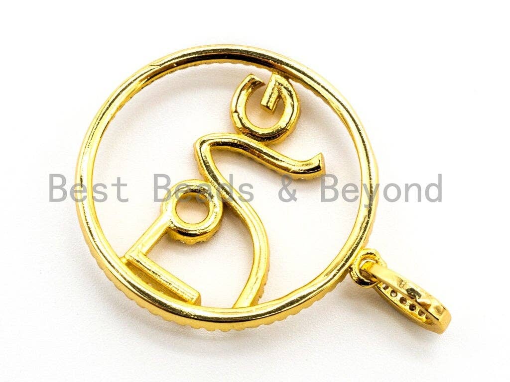 CZ Micro Pave Love Letter in a Ring Pendant, Cubic Zirconia Pendant/Charm,Pave Findings, Gold/Black/Silver/Rose Gold, 27x37mm, sku#F314