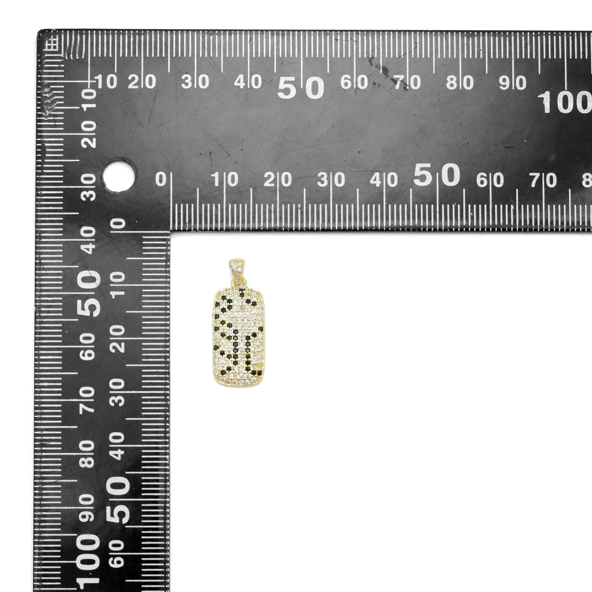 Black Clear CZ Gold Silver Rectangle Animal Print Patten Charm Pendant, Sku#A381