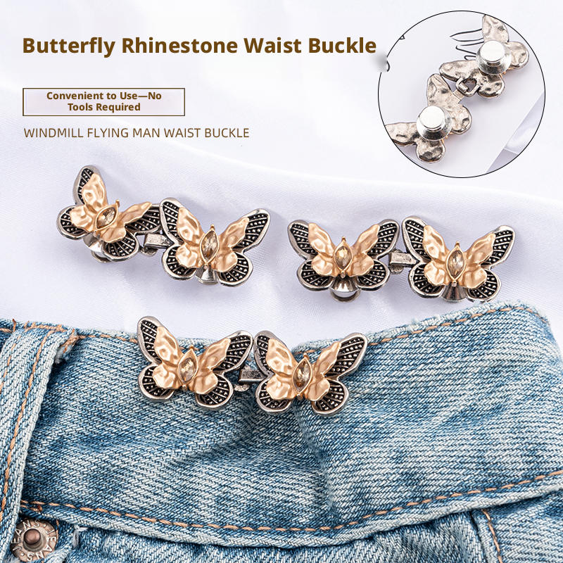 Butterfly Rhinestone Waist Buckle-Black Gold-Alloy-1 pair
