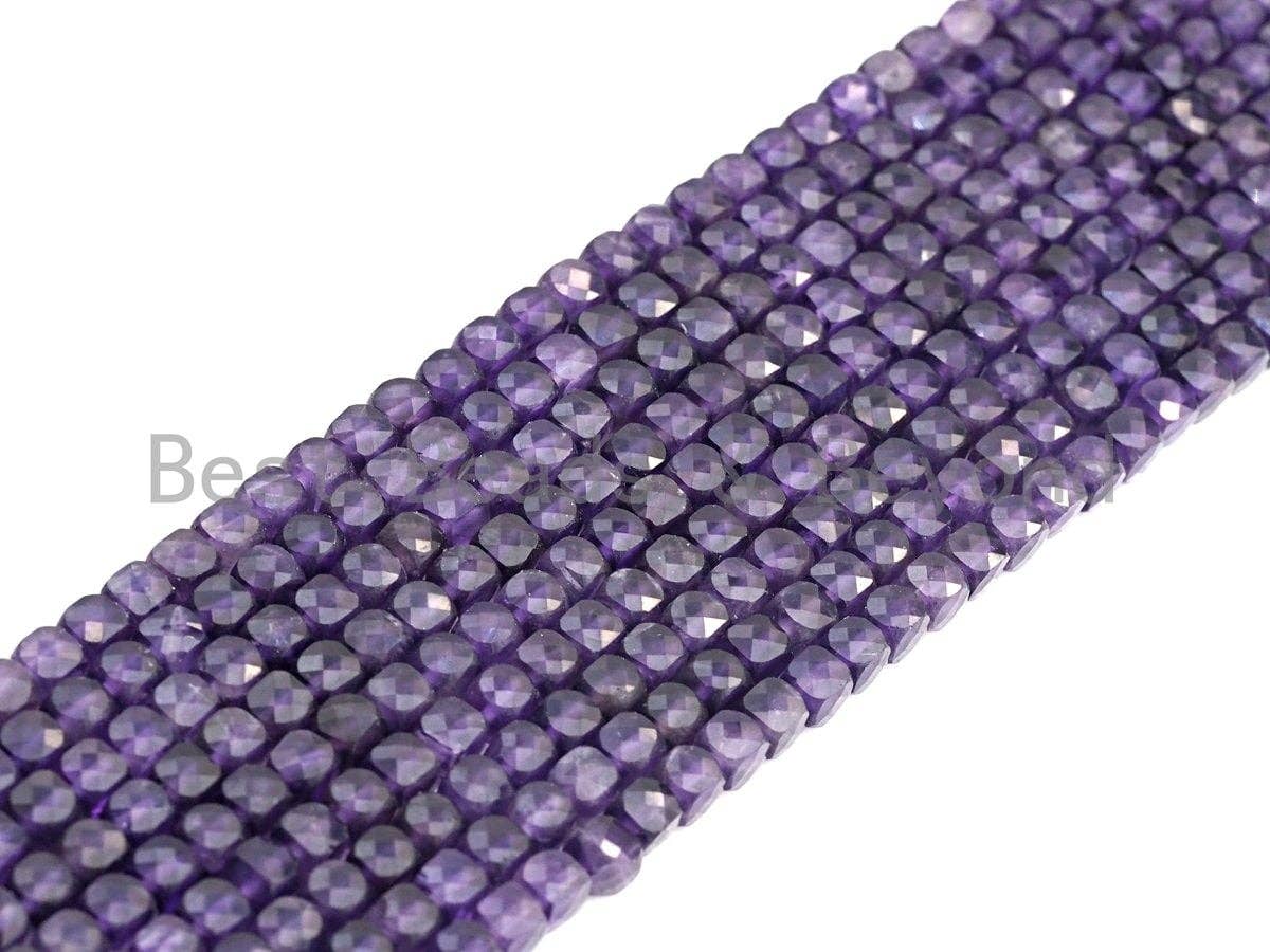 High Quality Natural Amethyst Beads, 4mm Amethyst Faceted Cube Beads, 16" Full strand, sku#U778