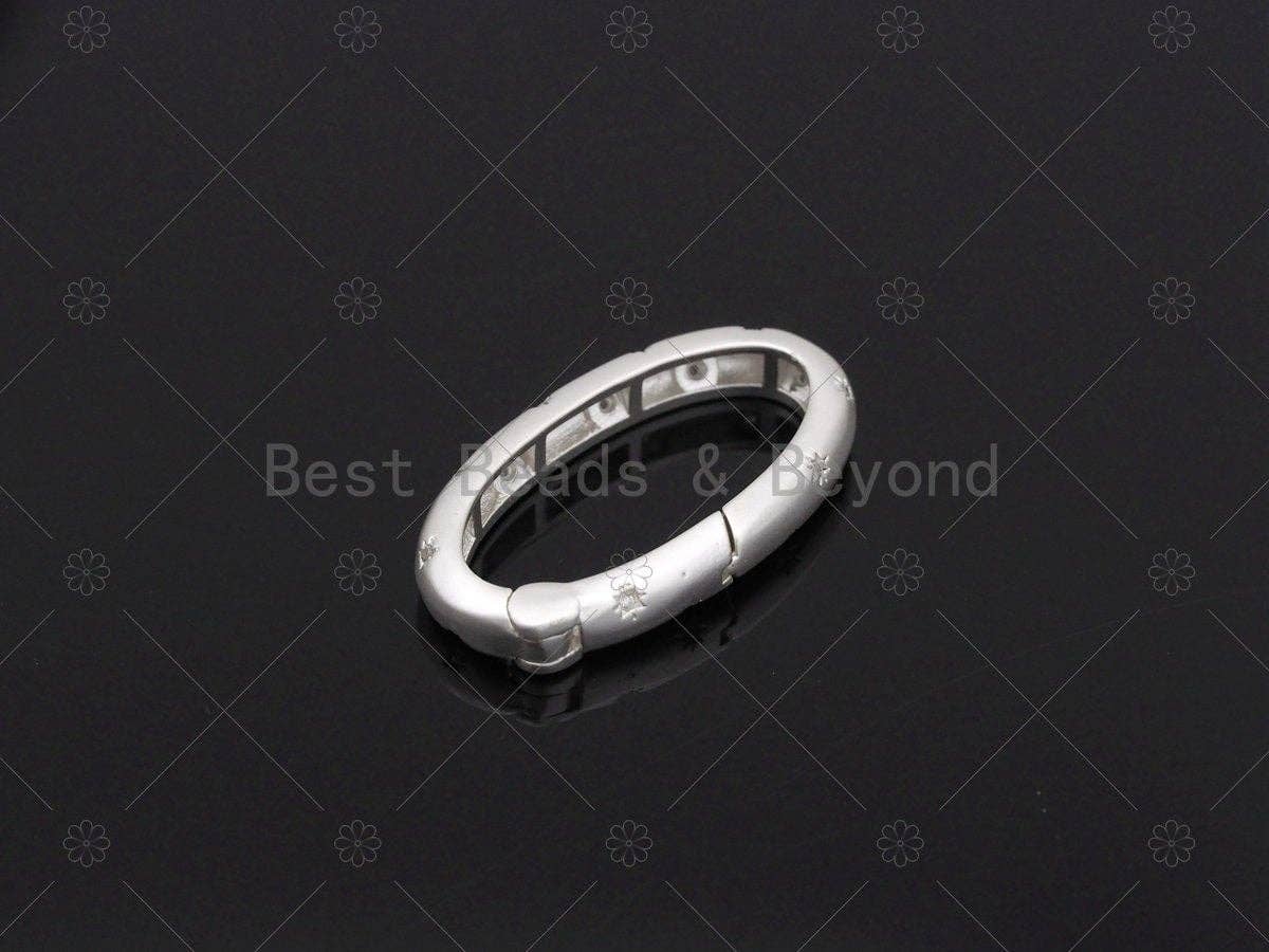 Matt Gold/Silver CZ Micropave Oval Spring Gate, Snap Clip Trigger Clasp, Spring Buckle for Chain Purse Key Jewelery, 27x16mm,Sku#H328