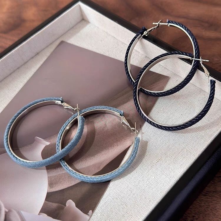 2026 Denim Hoop Earrings, European Style Bold Stage Jewelry