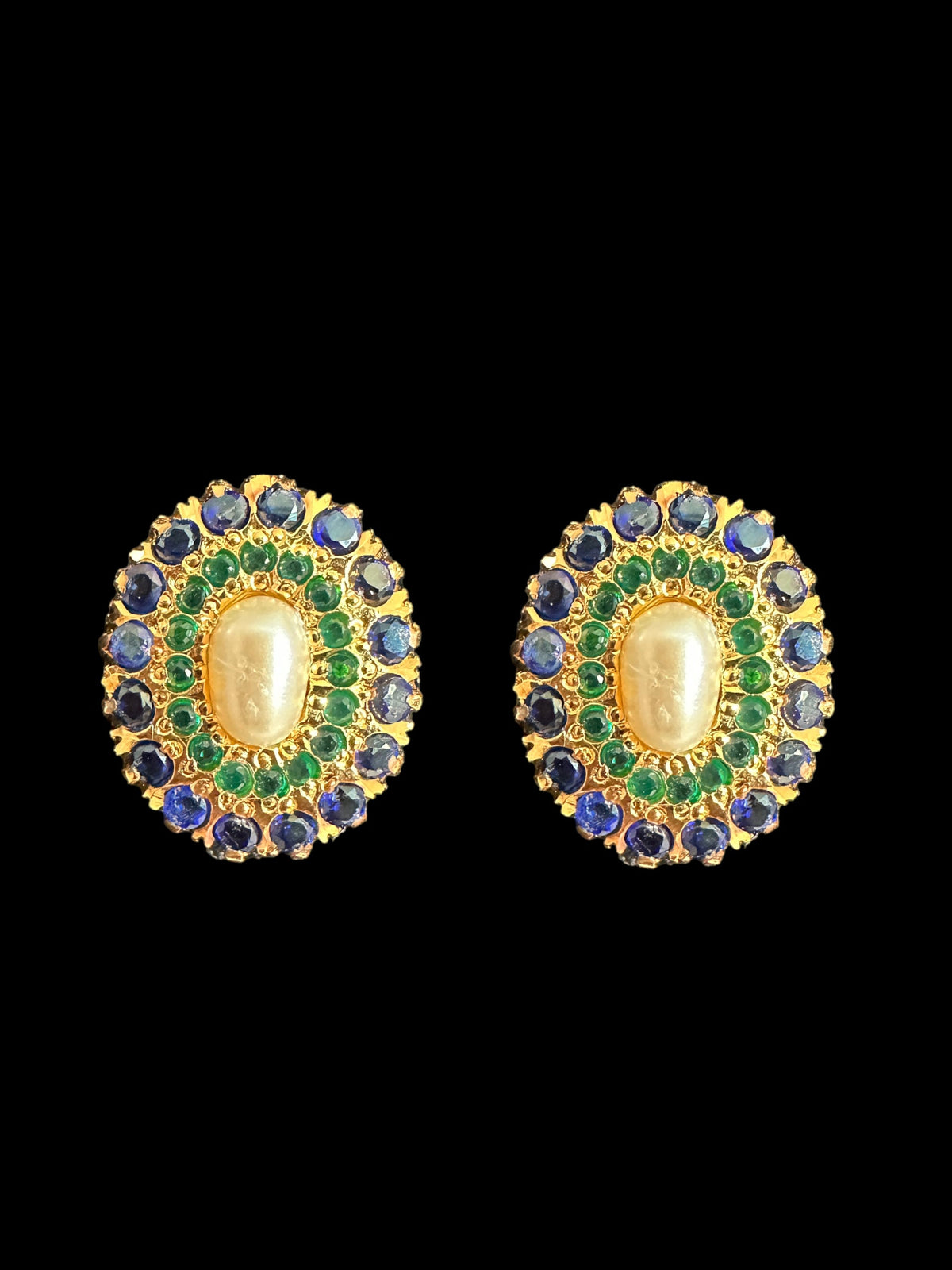 Gold plated jadau silver pendant set in emerald sapphire  ( SHIPS IN 5 WEEKS )