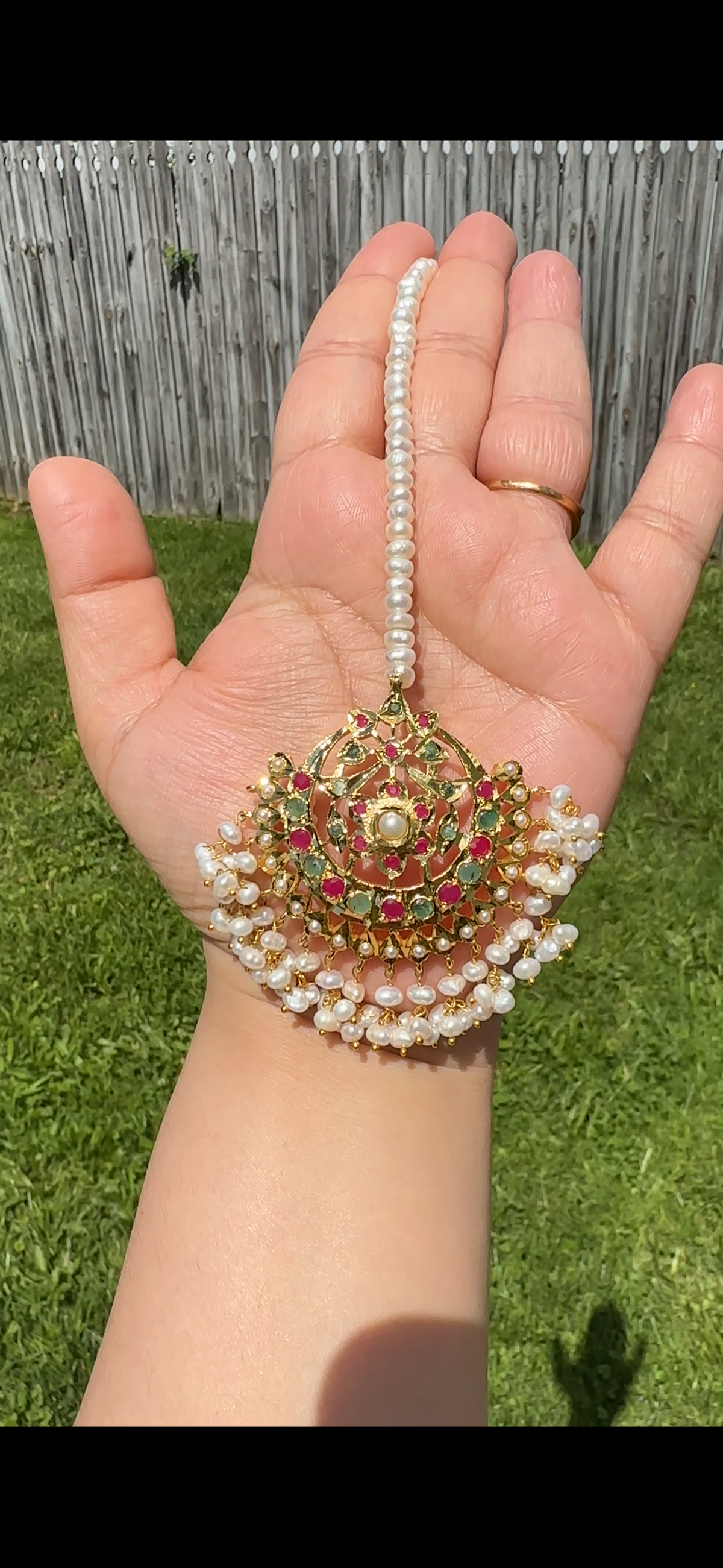 Viya bridal set in natural pearls , rubies and emeralds ( READY TO SHIP)