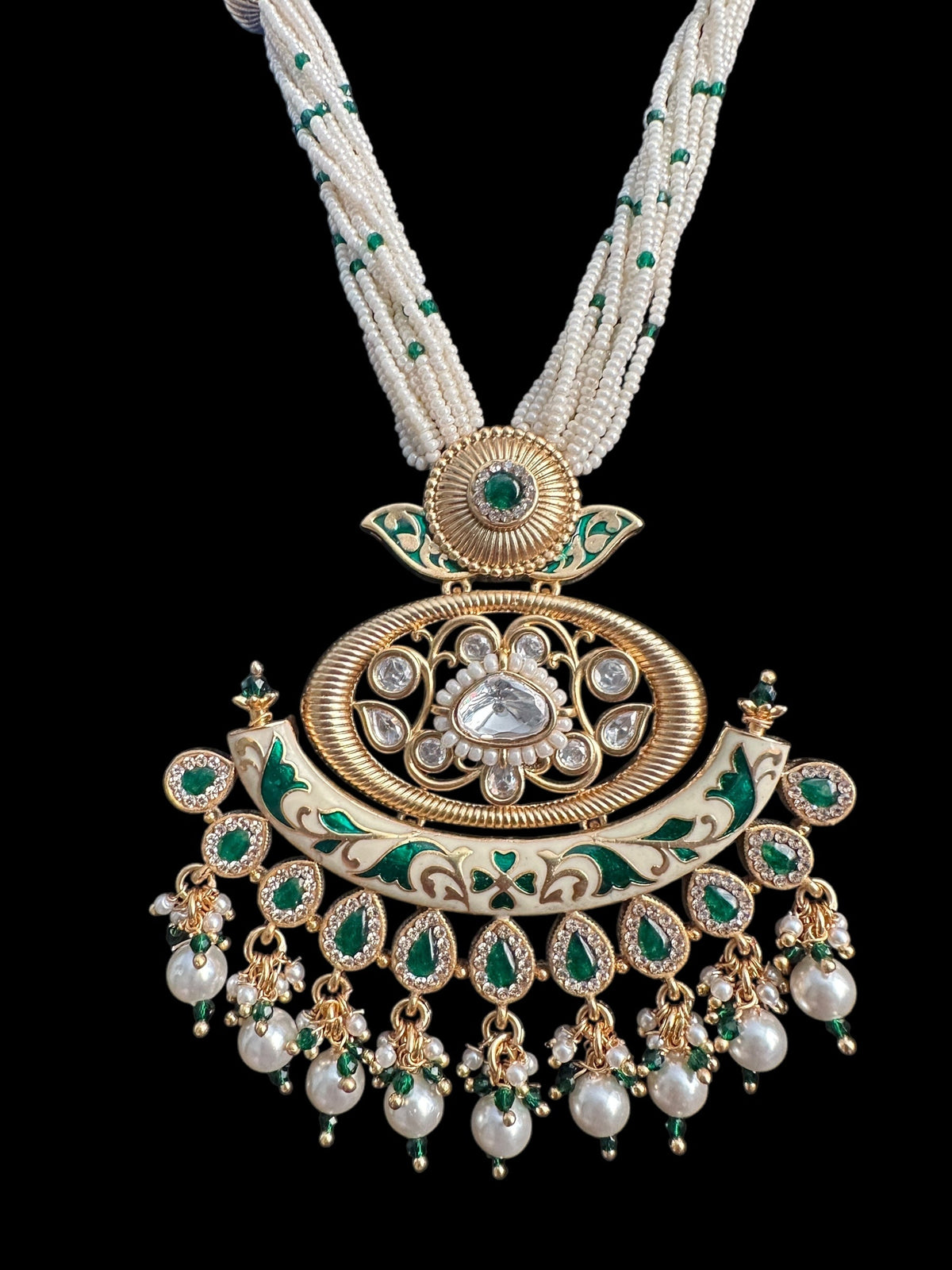 DLN84 Polki and meenakari set - Green ( READY TO SHIP )