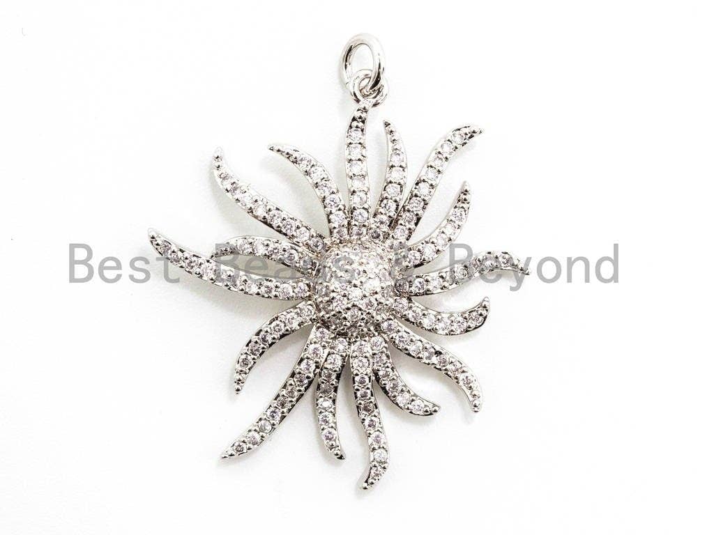 CZ Micro Pave Sunburst Pendant/Charm, Cubic Zirconia Pave Pendant, 30x32mm,sku#F352
