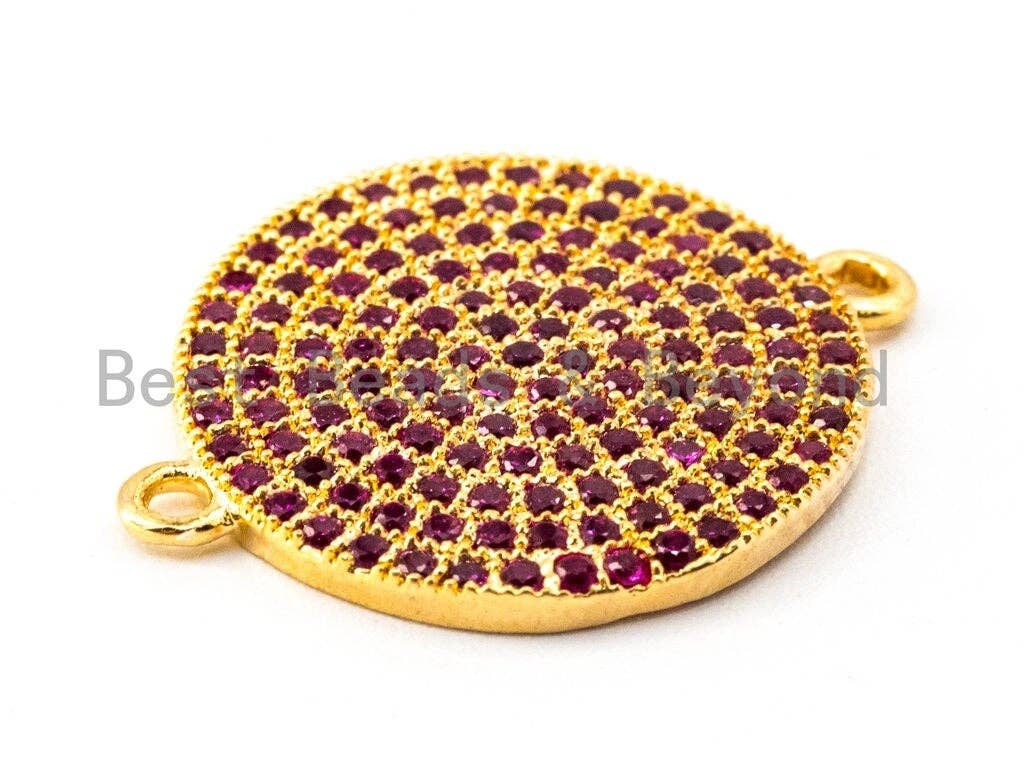 CZ Micro Pave Fuchsia Round Disc Connector,16x19mm, SKU#A45c