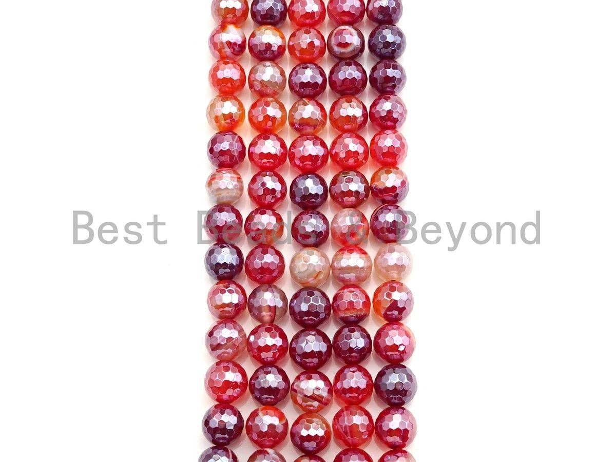 Mystic Plated Faceted Agate Beads,6mm/8mm/10mm,Plated Red Orange Banded Agate Beads,15.5" Full Strand, SKU#UA77