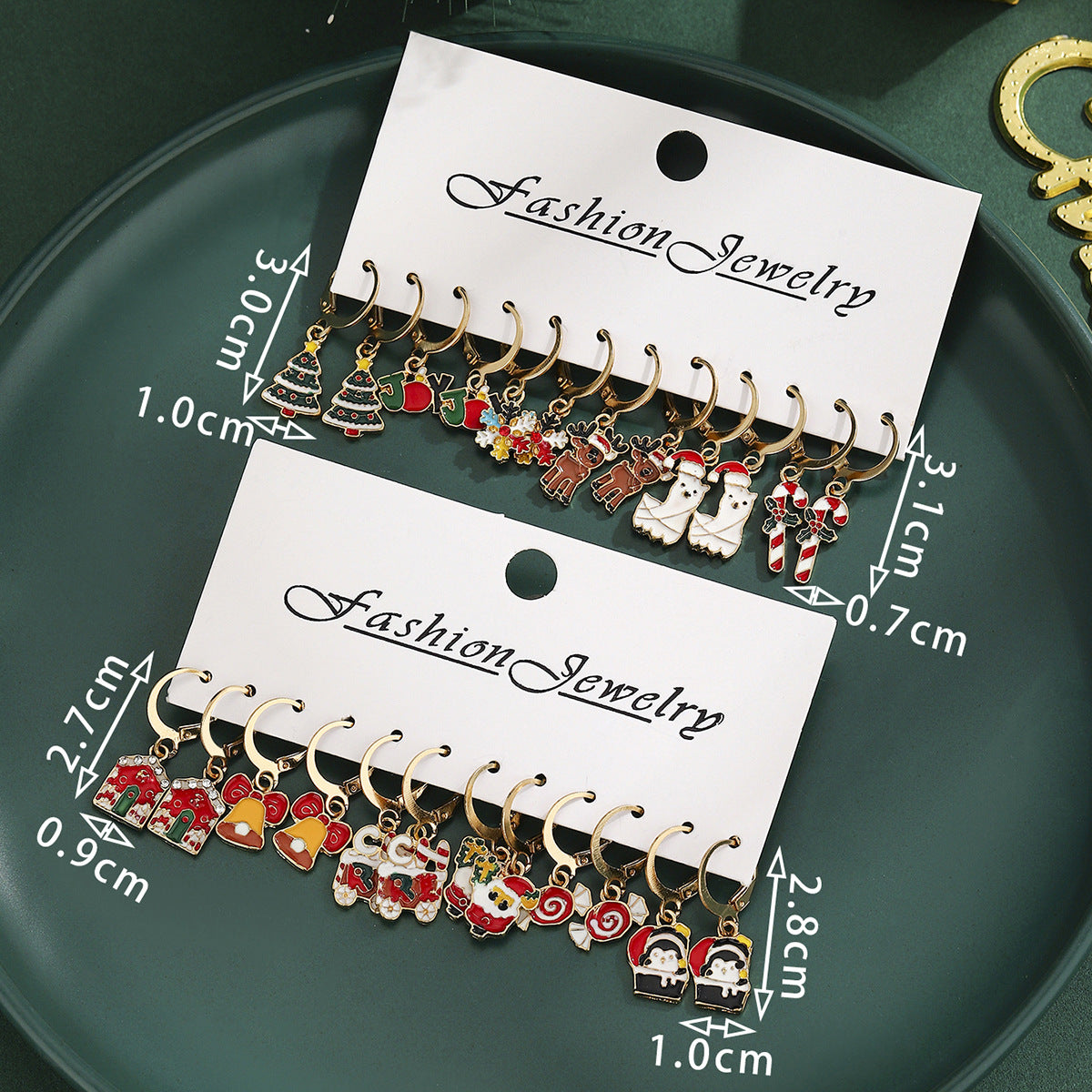 Cross-Border Personalized Christmas Alloy Earrings Christmas Hat Colorful Star Dot Diamond Christmas Tree Elk Gingerbread Man Earrings