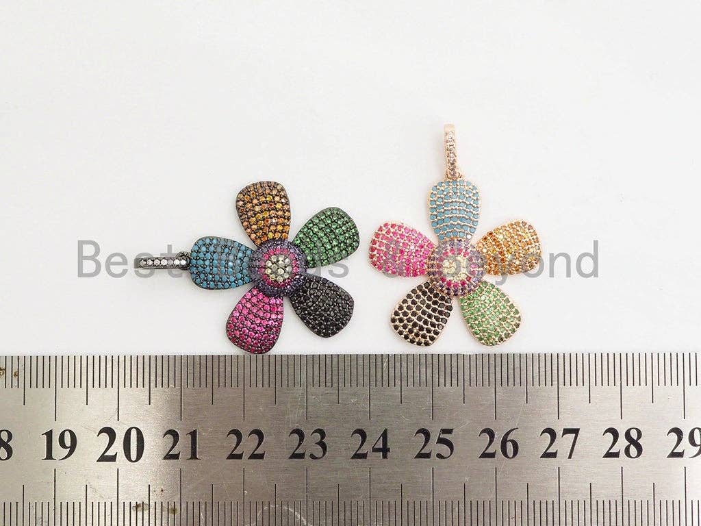 28mm CZ Rainbow Color Micro Pave Daisy Flower Pendant,Cubic Zirconia Paved Flower Charm Gold,Silver, Rose Gold,Gunmetal plated,sku#F489