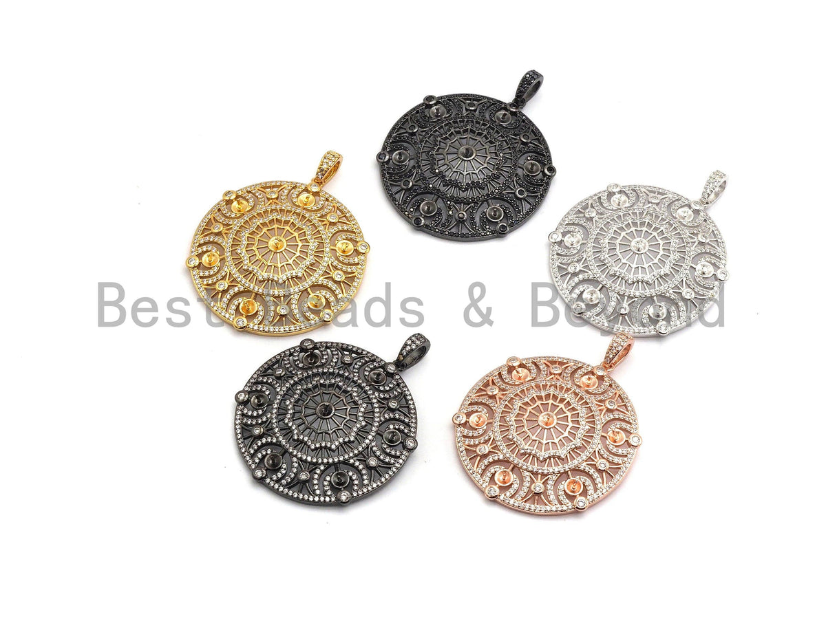 CZ Micro Pave Round Filigree Flower Pendant/Charm, Cubic Zirconia Paved Charm, Necklace Bracelet Focal Pendant, 42x46mm,sku#F632C