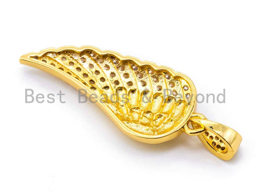 CZ Micro Pave Angel Wing Pendant/Charm, CZ Wing Charm, Silver/Gold/Rose Gold/Gunmental Color, 14x34mm, SKU#F302
