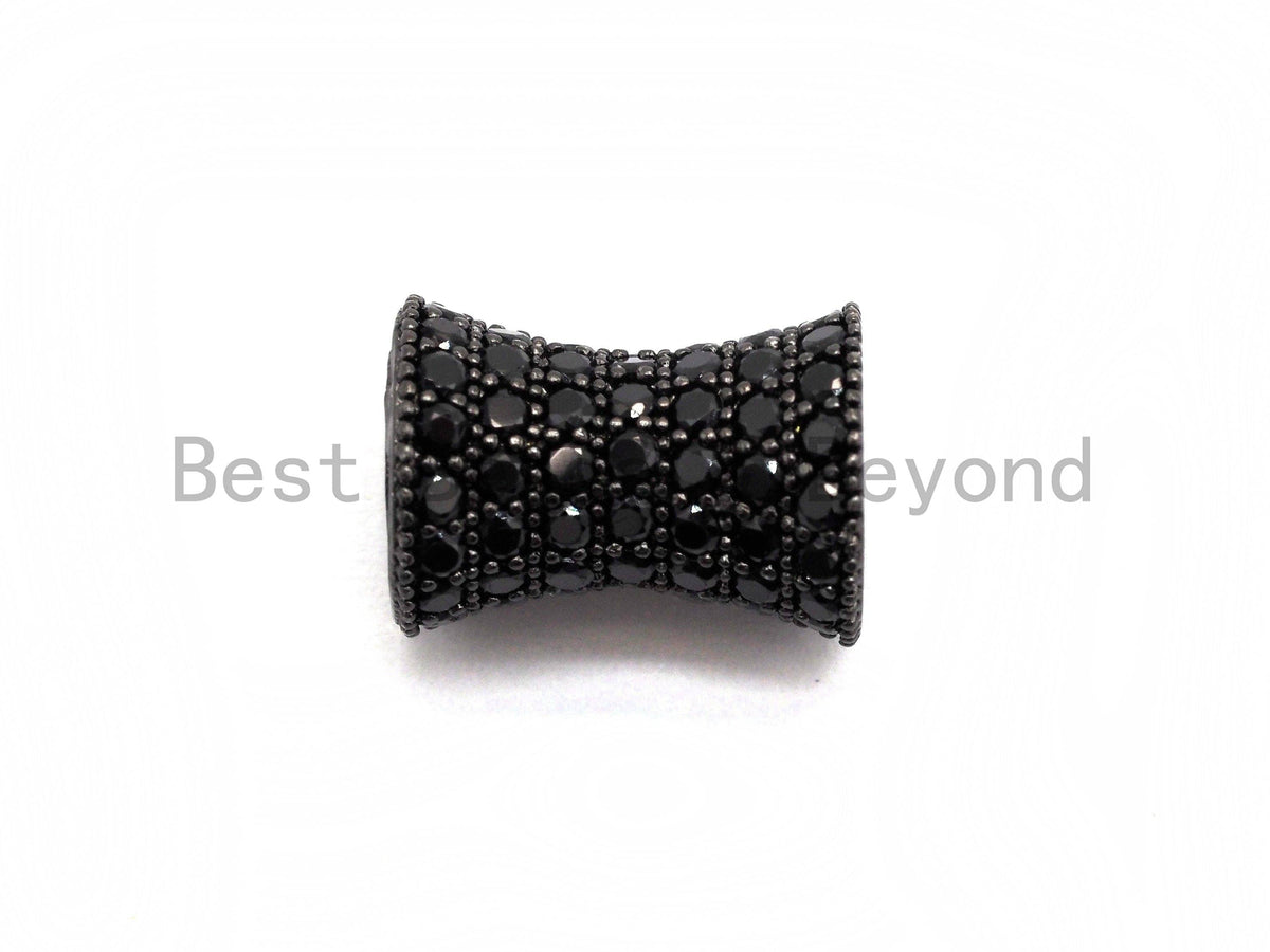 Black CZ Pave On Black Hourglass Spacer Beads, Big Large Hole Spacer Beads, Cubic Zirconia Drum Barrel Space Beads, 10x13mm, SKU#C89