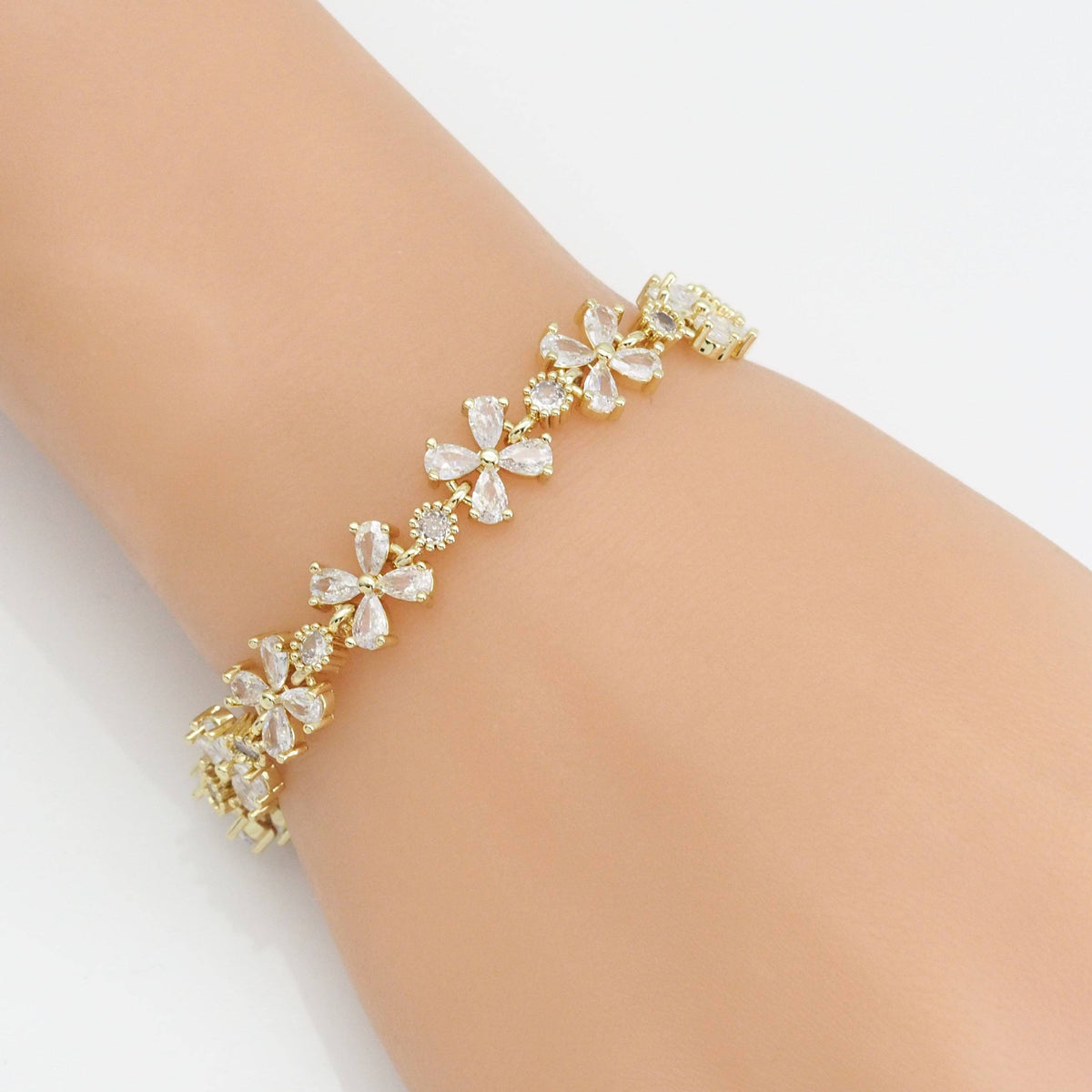 Clear CZ Gold Flower Adjustable Bracelet, Sku#LD496
