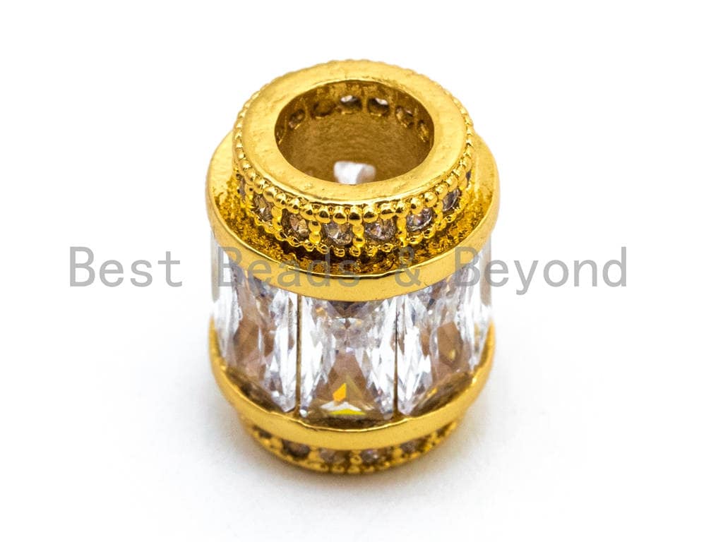 9x6mm CZ Micro Pave Drum shape Beads, Cubic Zirconia Spacer Gold/Silver/Rose Gold/Gunmetal, European Large Hole Beads, sku#C61