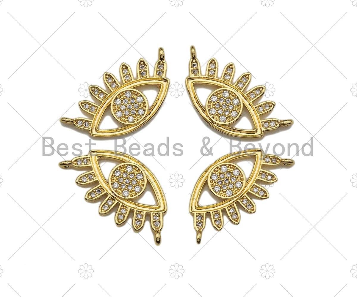 Clear CZ Micro Pave Evil Eye With Long Eyelash Shaped Pendant/Charm, Sku#L300