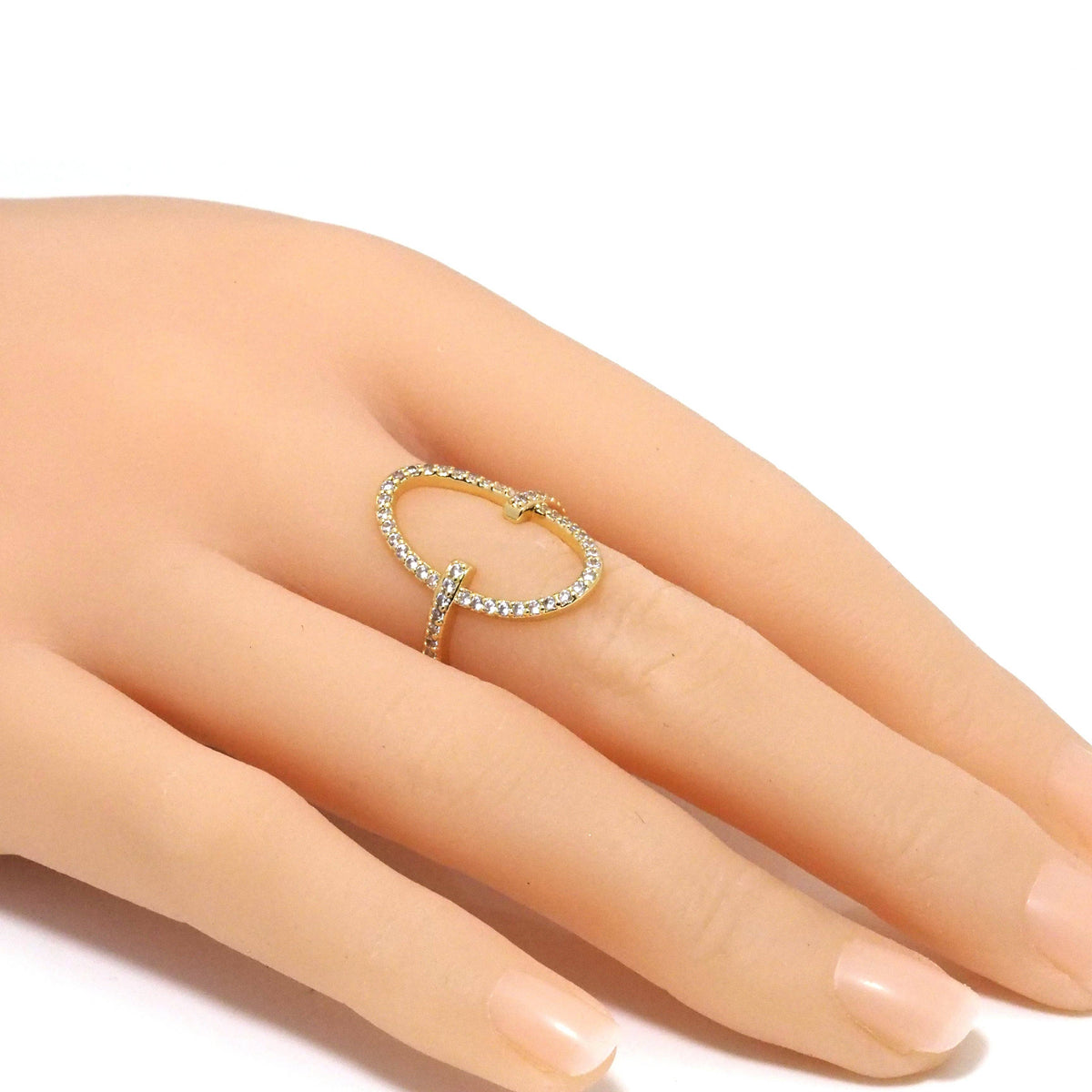 Gold Silver Clear CZ Frame Oval Adjustable Ring, Sku#B349