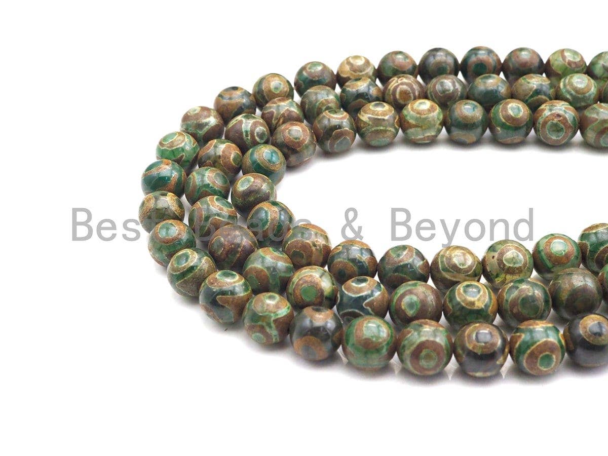 Natural Tibetan Green Agate with Eye Beads, Dzi Eye Agate beads, 6mm/8mm/10mm/12mm Tibetan Round Agate, 15.5" Full Strand, sku#U923