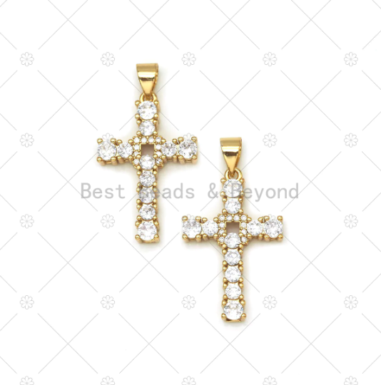 CZ Micro Pave Cross Shape Pendant, 18K Gold Filled Big CZ Cross Charm, Necklace Bracelet Charm Pendant, Sku#LK550
