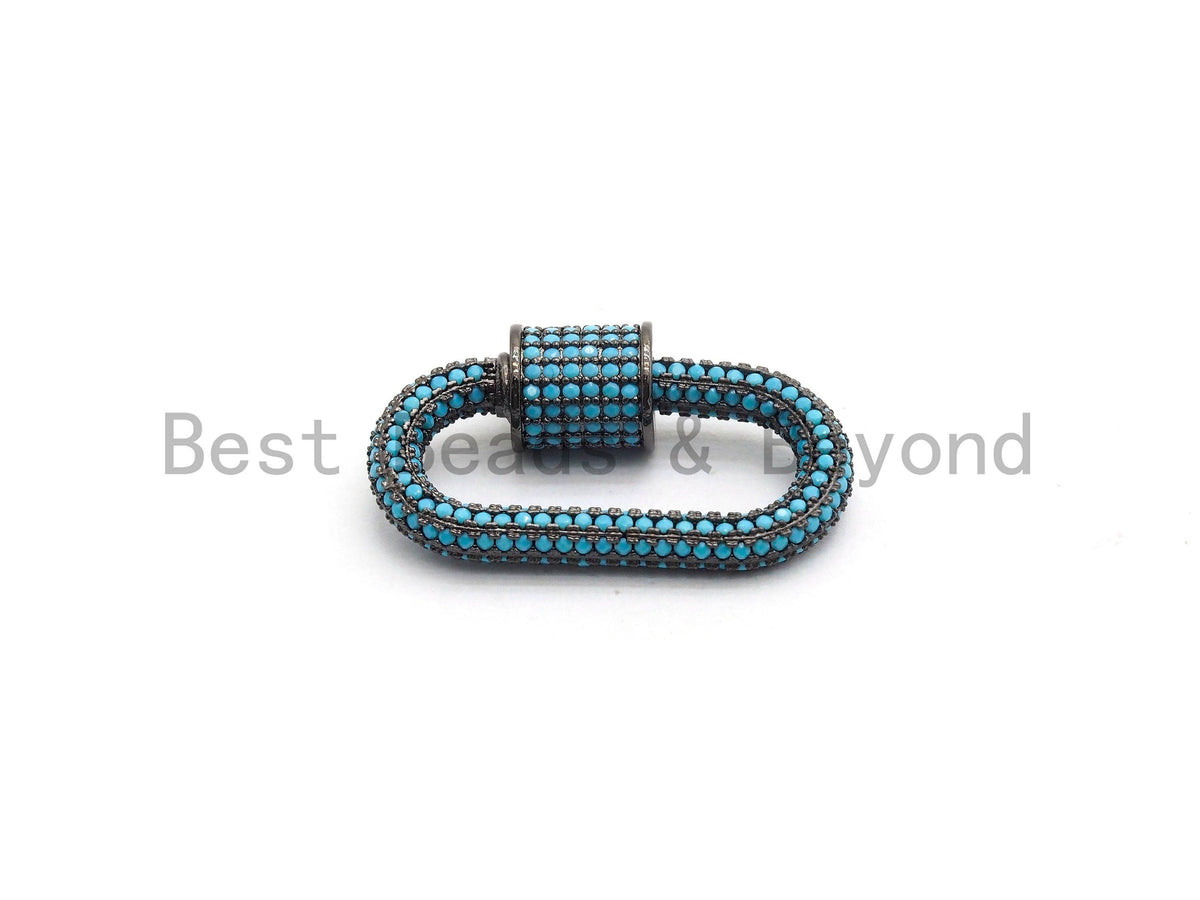 Fully CZ Micro Pave Oval Screw Clasp, Pave Clasp, Green/Fuchsia/Cobalt/Turquoise/Purple/Orange Color Carabinar Clasp,14x29mm,sku#H150