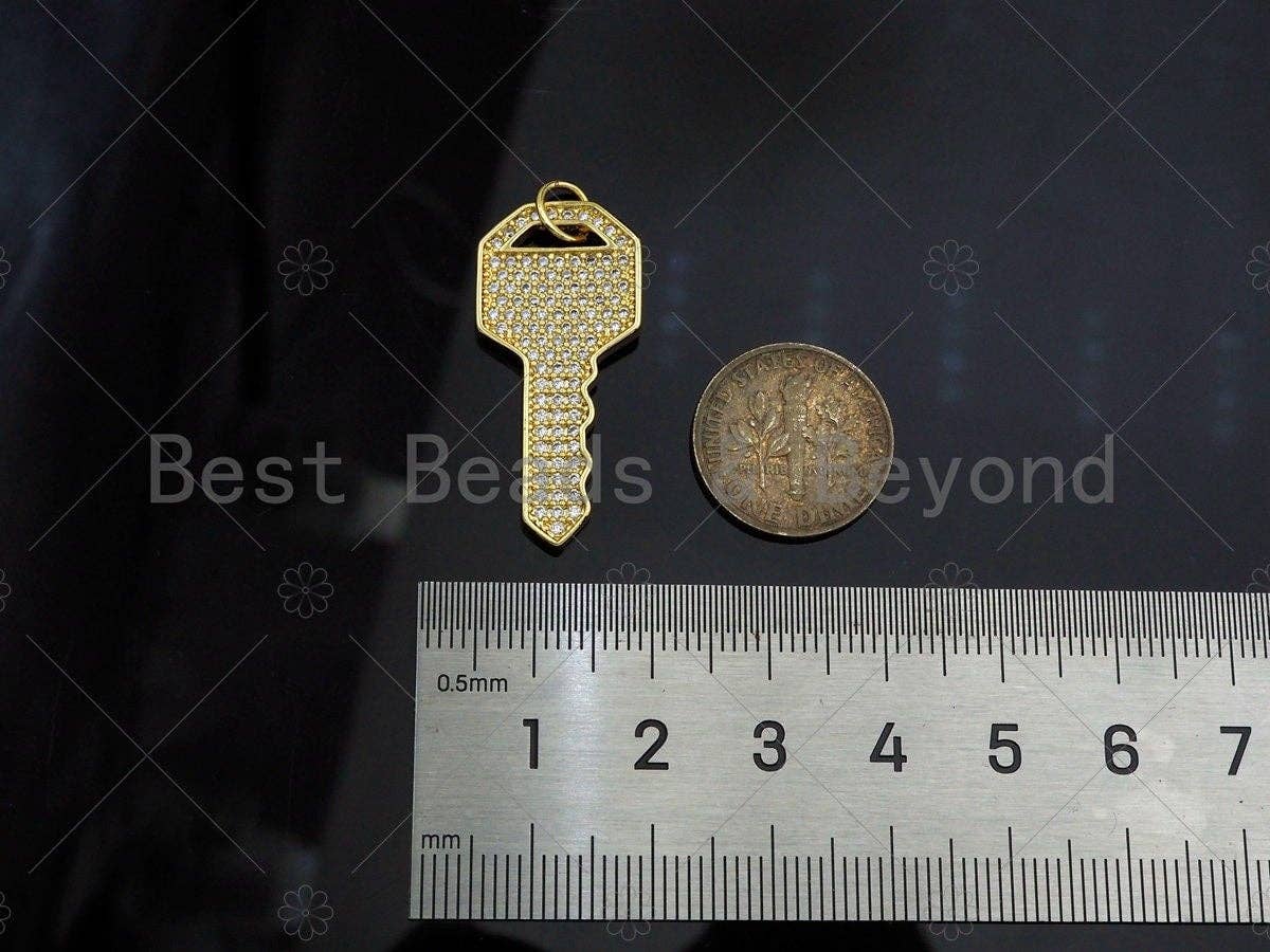 18K Gold Filled/ Silver Color Large CZ Micro Pave Key Shape Charm/Pendant,Key Charm, Key Pave Pendant, Gold Key charm, 15x32mm, Sku#LD21
