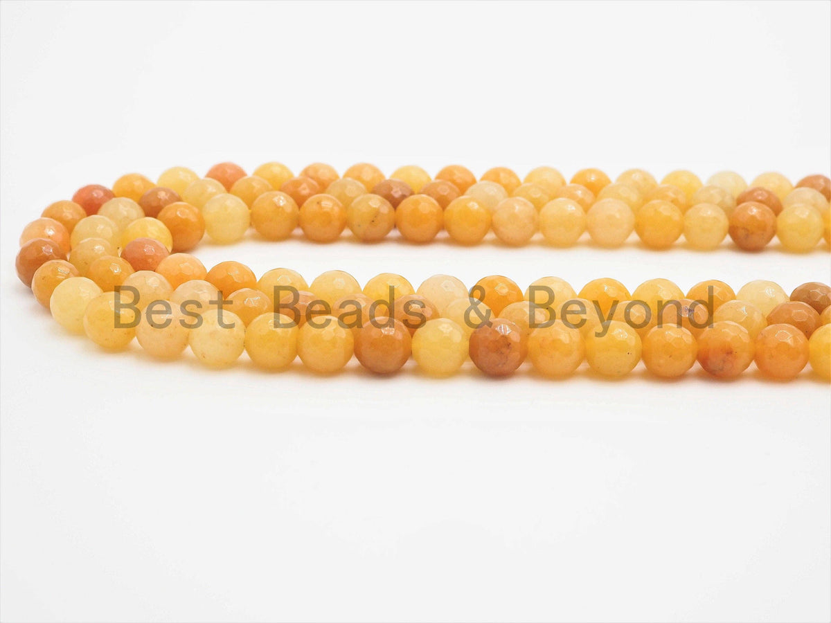 Yellow Jade Round Faceted Beads, 6mm/8mm/10mm/12mm, Yellow Gemstone Beads, 15.5inch strand, SKU#U390
