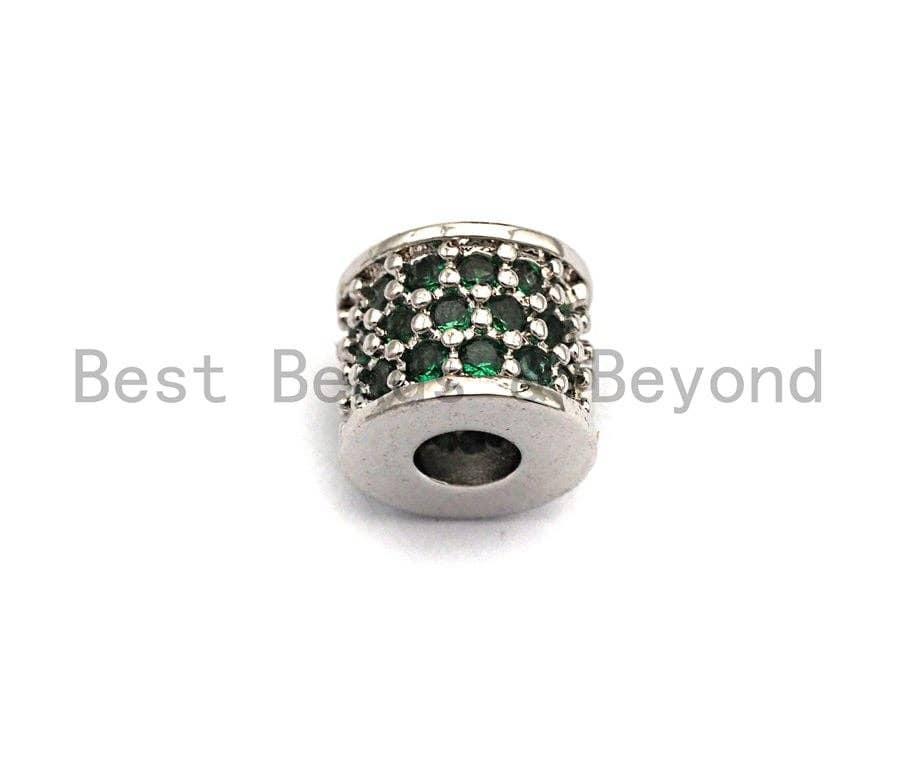 CZ Big Hole Drum Barrel Green Micro Pave Spacer Beads, Gold/Rose Gold/Silver/Black Cubic Zirconia Spacer Beads, DIY Jewelry, 6x7mm, sku#X47